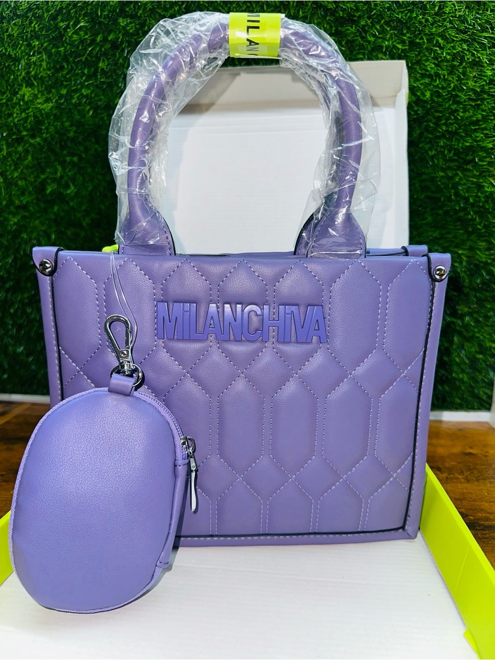 Milanchiva Purple Quilted Satchel Handbag with Pouch – New